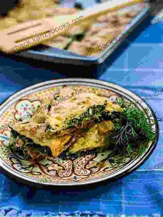 A Golden Brown Borek With Spinach And Feta Cheese, Featuring Flaky Pastry, A Savory Filling, And A Generous Sprinkling Of Sesame Seeds. Vegetarian Dishes From The Middle East